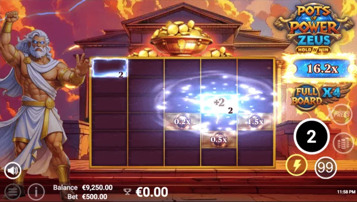 Pots of Power: Zeus - ekrani i lojës në modalitetin bonus